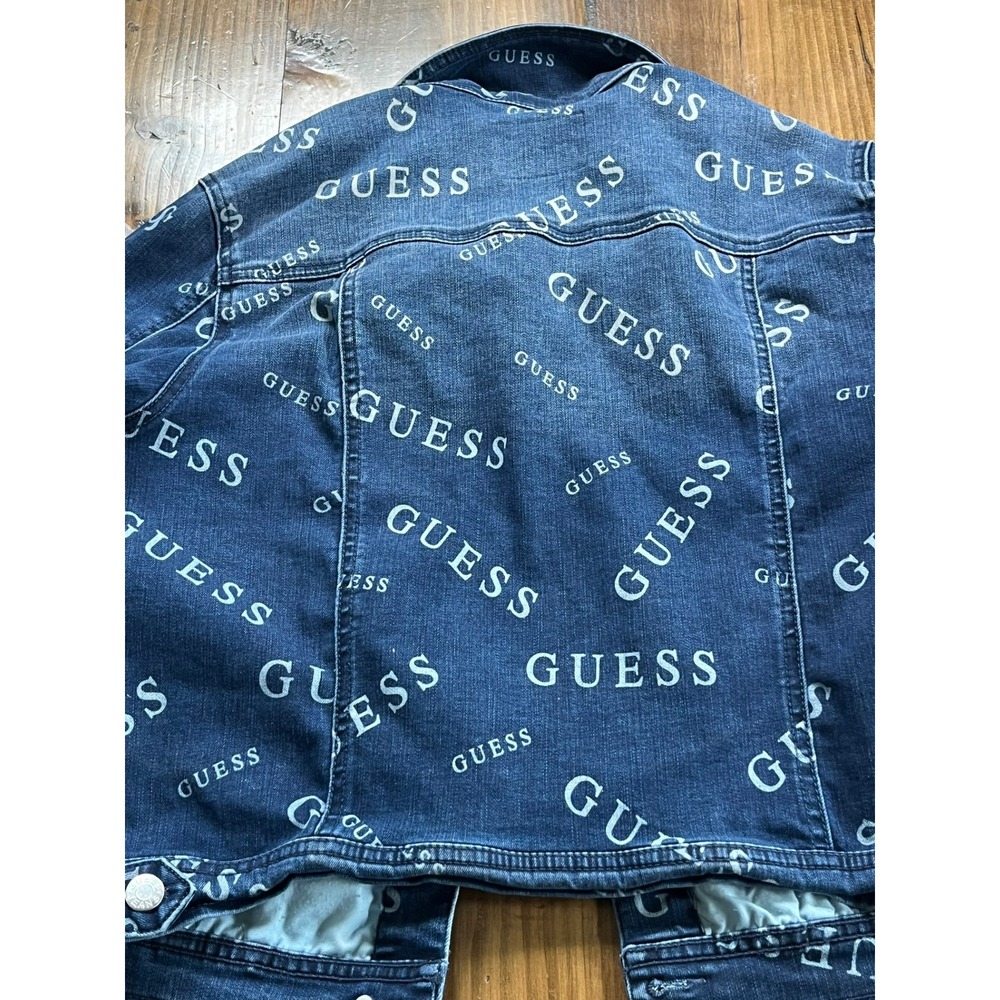 Guess Los Angeles Womens Logo Print Denim Trucker Jacket Blue Medium Wash Large - Picture 7 of 7